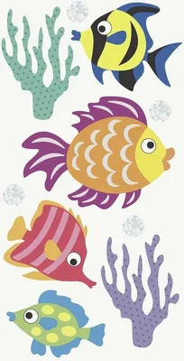 Produktbild von Sticker-Etikett Fische 6 Stück bunt Packung mit 6 Stück