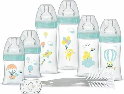 Produktbild von Dodie Sensation+ Set für Neugeborene – Anti-Kolik Babyfläschchen & Schnuller (6x Flaschen, 1x Schnuller, 1x Flaschenbürste) – -frei – Grün