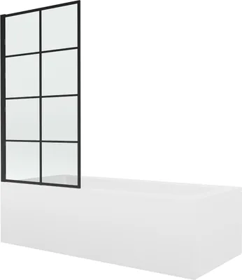 Produktbild von Mexen Vega rechteckige Wanne 150 x 70 cm mit Verkleidung und 1-flügeliger Duschwand 80 cm, schwarzes Fixmuster - 550115070X9308?