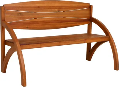 A wooden bench on a white background.