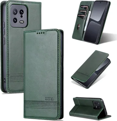 Produktbild von Leder Hülle für Xiaomi 13, Klapphüllen Brieftasche Magnetverschluss Ständer Schutzhülle Grün
