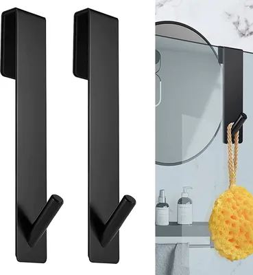 Produktbild von Lot de 2 Crochets de Porte de Douche - Crochets de Suspension pour Serviettes Sans Perçage - Convient aux portes de douche en glas sans cadre (17,8cm)