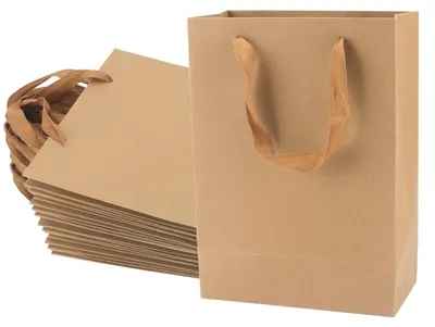 Produktbild von 30 Stück Braune Papiertaschen mit Griffen - 28x10x20cm Kraftpapier Geschenktüten für Geschäfte