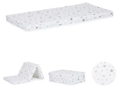 Obrázek produktu pro Skládací matrace Chipolino do dětské postýlky Stars, pratelný potah, rozměry 120 x 60 x 6 cm, bílá