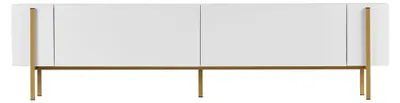Produktbild von Skye Decor, Hochwertiger TV-Ständer, 180 x 30 x 45 cm, Weiß und Gold | 100% melaminbeschichtete Spanplatte, 18 mm dick | Metallbeine, modernes Design für Ihr Zuhause.