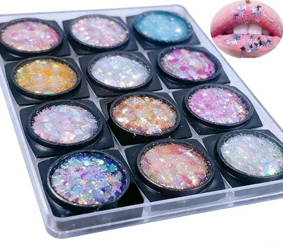 Produktbild von Körperglitzer – 12 Farben – Glitzer-Set – Holografischer Grobglitzer – Gel-Glitzer-Make-up – Schminke für Gesicht und Körper – Gesichtsbemalung
