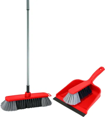 Produktbild von Novaliv Saalbesen 30 cm FEINE KUNSTBORSTEN & Kehrgarnitur Feger und Kehrblech Kunststoff Zimmerbesen mit Stiel Teleskopstiel 130 cm Saalbesen mit Gewinde Kehrfeger Kehrbesen Handfeger Kehrschaufel