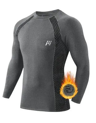 Produktbild von Herren Thermounterwäsche Oberteile, Thermoshirt Langarm Kompressionsshirt Funktionsshirt Atmungsaktiv Thermounterhemd Männer Sportshirt-Grau-M