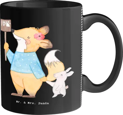 Produktbild von Mr. & Mrs. Panda Pott Tierschützerin Herz - Schwarz - Geschenk, Teetasse, Kaffeetasse, Tasse mit Motiv, Geschenktasse