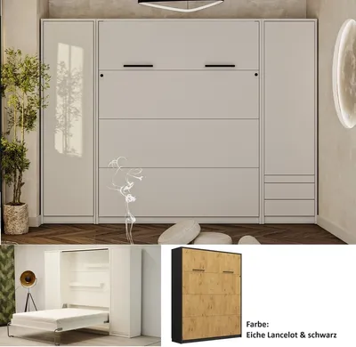 Produktbild von Schrankbett Wandbett Klappbett vertikal GN 160x200 mit 2 Schränken lancelot und schwarz