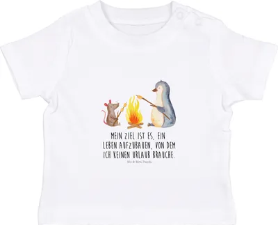Produktbild von Mr. & Mrs. Panda  T-Shirt Pinguin Lagerfeuer 6. - 12. Monat - Weiß - Geschenk, Büro, Feuer, Babyshirt, Maus, Job, Baby, Top, Kinder