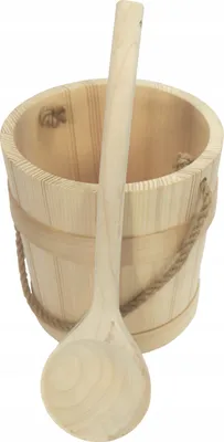 Produktbild von Holzeimer mit Seil für Sauna 5L + Schöpflöffel – Saunaeimer Set
