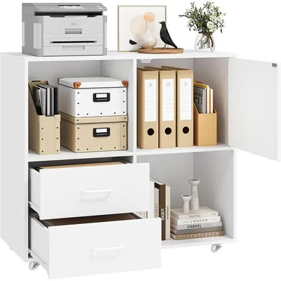 Produktbild von Fahrbarer Aktenschrank mit 2 Schubladen HOS-MW-050, 36,7 x 76 x 69,5 cm, weiß