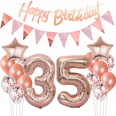 Produktbild von Geburtstagsdeko Set 35. Geburtstag Roségold für Frauen & Mädchen mit Ballons & Girlande