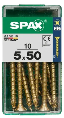 Produktbild von SPAX Universalschraube, 5 x 50 mm, 10 Stück, Vollgewinde, Senkkopf, Kreuzschlitz Z2, 4CUT, YELLOX - 4081020500501