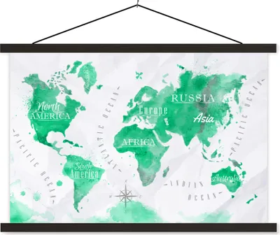 Produktbild von MuchoWow® Textilposter Weltkarte - Ölfarbe - Grün 150x100 cm mit schwarzem Rahmen - Schlafzimmer