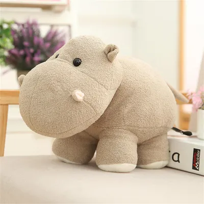 Image de Hippopotame en peluche, animal en tissu, peluche, 20 cm, couleur marron clair