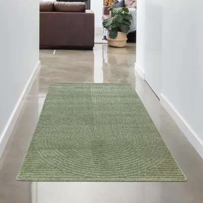 Produktbild von Teppich Wohnzimmer Höheneffekt im Bogenmuster in grün Größe - 80 x 150 cm
