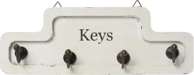 Produktbild von Moritz Schlüsselbrett Schlüsselkasten 24x8,5cm Keys 4 Haken weiß Schlüsselhalter Vintage Schlüsselboard Schlüsselaufbewahrung