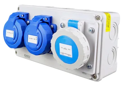 Produktbild von Steckdosenverteiler 2x Schuko 230V + 1x CEE 16A 3-polig, Stromverteiler IP67 Wasserdicht, Außensteckdose mit Abdeckung