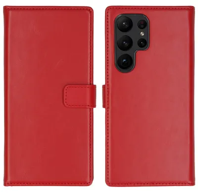 Imagen del producto de Funda de Cuero Auténtico tipo Libro para Samsung Galaxy S23 Ultra - Rojo
