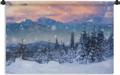 Produktbild von MuchoWow® Wandteppich Wandbehang Schnee - Himmel - Wald - Winter 120x80 cm Tapisserie Dekoration Wandtuch - Wanddekorationen - Wandtücher