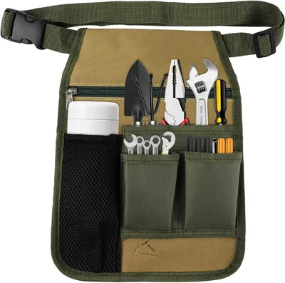 Produktbild von Werkzeugtasche, Gürteltasche für Gartenwerkzeug, verstellbar, wasserdicht, 600D Oxford, grün