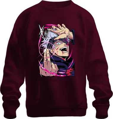 Produktbild von Jujutsu Kaisen Gojo weißes Haar Augenbinde Energiekreis Anime Uni Sweatshirt Pullover, Burgundy, M