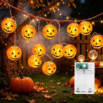 Halloween-Lichterkette, 20 Kürbis-LEDs, 6 m, batteriebetrieben