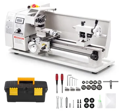 Produktbild von Metalldrehmaschine - Tischdrehbank - 650 W - Drehzahl bis 2500 U/min - Arbeitsbereich 220 x 402 mm - 14 metrische/10 Zollgewinde, 0,3–3 mm/10–44 Gänge/Zoll - Not-Aus