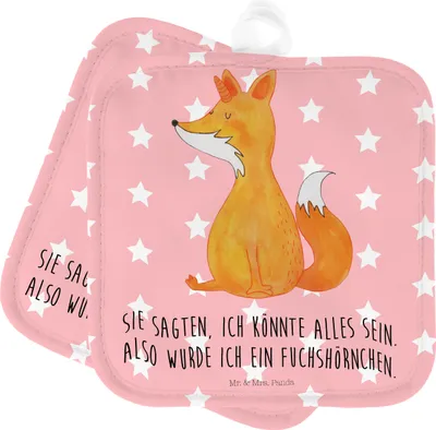 Produktbild von Mr. & Mrs. Panda Topflappen Einhorn Fuchs - Rot Pastell - Geschenk, Füchse, Doppel, Set, Unicorns, Kochlappen, Einhörner, topfhalter, Topfuntersetzer, Fuchshörnchen