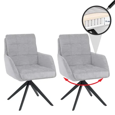 Produktbild von 2er-Set Esszimmerstuhl HWC-Q36, Küchenstuhl drehbar Auto-Return, Stoff Chenille (680g/m²) Metall MVG beige