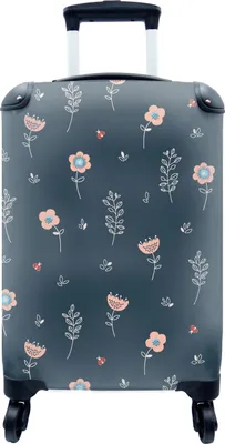Produktbild von MuchoWow® MuchoWow® Koffer Handgepäck Trolley Rollkoffer Kleine Reisekoffer mit 4 Rollen - Blume - Insekten - Muster - Cabin Size < 55x40x23 cm & 55x40x20 cm - Fotokoffer - Kabinenkoffer - Boardgepäck