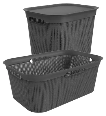 Produktbild von Rotho Set-2tlg. Wäschesammler und Korb Brisen - 1x Wäschekorb 41L 60 x 40 x 23 cm - 1x  Wäschebox mit Deckel 50L 43 x 34 x 53 cm - SET zum Wäsche sammeln