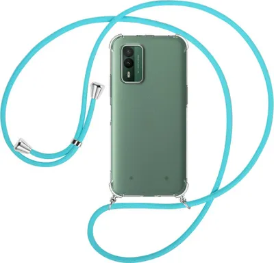 Produktbild von Handykette Backcover-Schutzhülle mit Band (Metall silberfarben) für Nokia XR21 5G (6.49'') - türkis