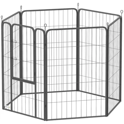 Zdjęcie produktu dla Wybieg dla psów z drzwiczkami i 6 panelami | Kolor: Czarny | Wymiary: 68x136x100 cm