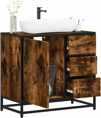 Produktbild von "2026 Promotion" Waschbeckenunterschrank Räuchereiche 65x33x60 cm - Holzwerkstoff - Badezimmer CC30749