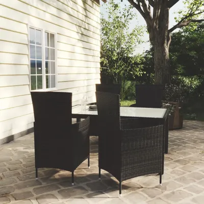 Produktbild von vidaXL 5-tlg. Garten-Essgruppe mit Kissen Poly Rattan Schwarz
