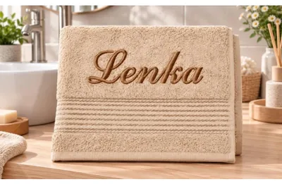 Produktbild von Frottierhandtuch Streifen mit Namensstickerei - 50x100 cm - Beige