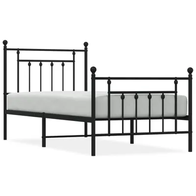 Zdjęcie produktu dla Metalowa Rama Łóżka Z Wezgłowiem I Zanóżkiem, Czarna, 90X190 Cm Lumarko!