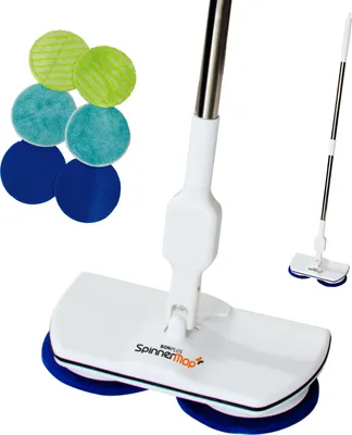 Immagine prodotto di Bonplus BP | Mocio elettrico rotante a batteria | Spinner mop | Autonomia 50 minuti | Carica rapida | Potenza 105 giri/minuto | Adatto a tutti i tipi di pavimento | 3 tipi di testine | Pulizia