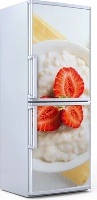Produktbild von Kühlschrankdekoration  60x180 cm  Aufkleber auf dem Kühlschrank - Haferflocken mit Erdbeeren
