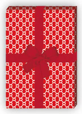 Produktbild von Herziges Geschenkpapier mit kleinem grafischem Muster in rot - G6402, 32 x 48cm