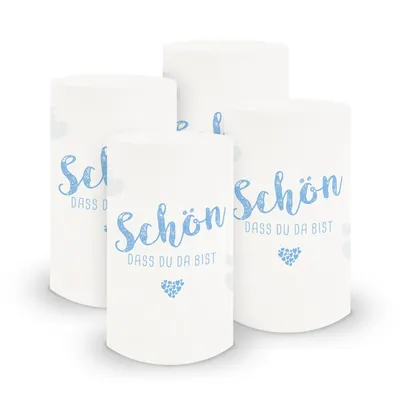 Produktbild von itenga 6x Windlicht Schön dass du da bist hellblau 10cm