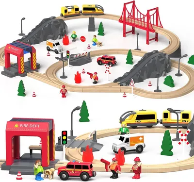 Productafbeelding van Houten treinbaan set, bestaande uit 72 onderdelen, voor kinderen