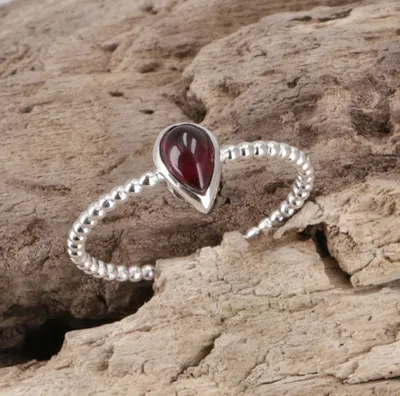 Produktbild von Stapelring, Silberring, Boho Style Ring Modell 2 - Granat, SterlingSilber, Ringgröße: 58 (18,5 mm)