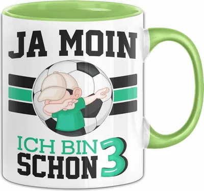 Produktbild von 3. Geburtstag Geschenk Tasse Becher Junge Geburtstagsgeschenk Ja Moin Ich Bin Schon 3 (Grün)