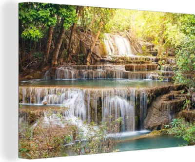 Produktbild von OneMillionCanvasses® - Leinwandbilder - 140x90 cm, Sonne - Wasserfall - Landschaft, Wandbilder Kunstdruck Wanddekoration - Foto auf Leinwand - Gemälde auf Holzrahmen
