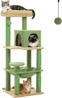 Produktbild von Katzenbaum mit Metall-Polsterhängematte, 6-stufiges Klettergerüst, grün