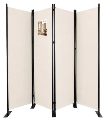 Produktbild von VOUNOT® Paravent Raumteiler 4 Teilig Freistehend Stoff Trennwand 228 x 30 x 164 cm Beige